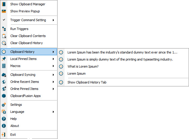 ClipboardFusion Tray Menu