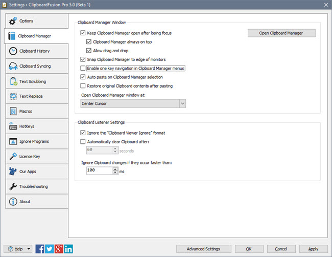 ClipboardFusion Settings Window