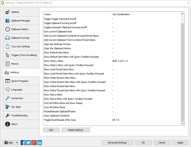 ClipboardFusion HotKeys Settings Tab