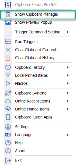 Show Clipboard Manager (System Tray Menu)